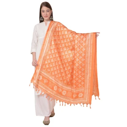 Women's Art Silk Printed Dupatta (Orange, Length: 2.25 to 2.50 Mtr)