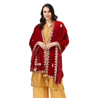 Women's Velvet Gotta Patti Dupatta (Maroon, Length: 2.25 to 2.50 Mtr) - Image 4