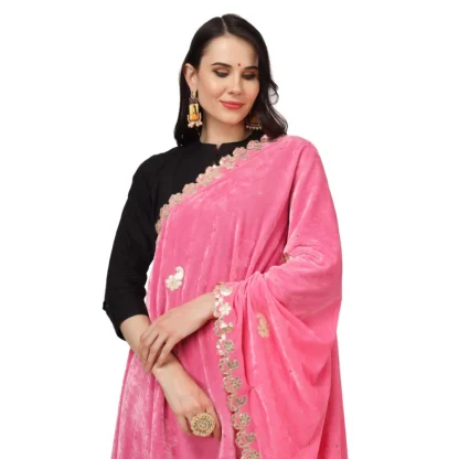 Women's Velvet Gotta Patti Dupatta (Pink, Length: 2.25 to 2.50 Mtr) - Image 4