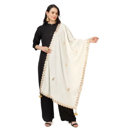 Women's Velvet Gotta Patti Dupatta (Off White, Length: 2.25 to 2.50 Mtr)