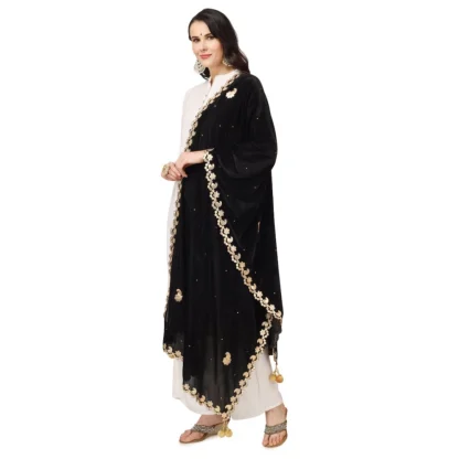 Women's Velvet Gotta Patti Dupatta (Black, Length: 2.25 to 2.50 Mtr) - Image 5