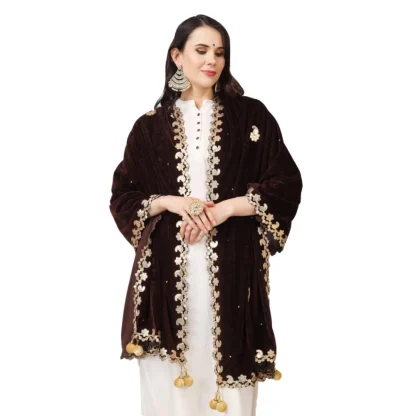 Women's Velvet Gotta Patti Dupatta (Brown, Length: 2.25 to 2.50 Mtr) - Image 3