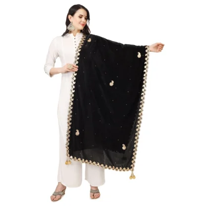 Women's Velvet Gotta Patti Dupatta (Black, Length: 2.25 to 2.50 Mtr)