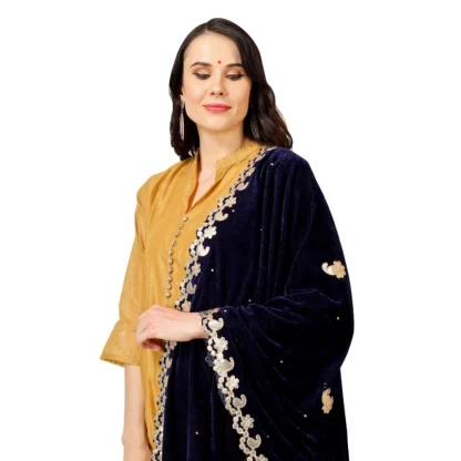 Women's Velvet Gotta Patti Dupatta (Blue, Length: 2.25 to 2.50 Mtr) - Image 4