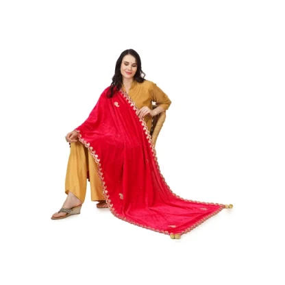 Women's Velvet Gotta Patti Dupatta (Pink, Length: 2.25 to 2.50 Mtr) - Image 2