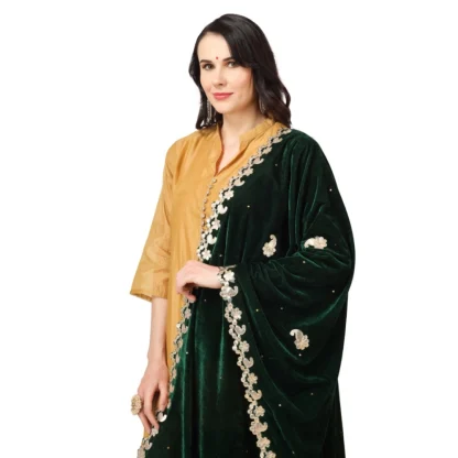 Women's Velvet Gotta Patti Dupatta (Green, Length: 2.25 to 2.50 Mtr) - Image 4