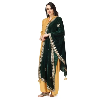 Women's Velvet Gotta Patti Dupatta (Green, Length: 2.25 to 2.50 Mtr) - Image 4