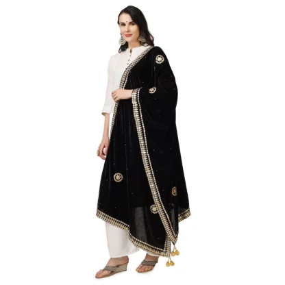 Women's Velvet Gotta Patti Dupatta (Black, Length: 2.25 to 2.50 Mtr) - Image 5