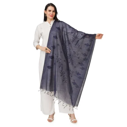 Women's Cotton Embroidered Dupatta (Dark Blue, Length: 2.25 to 2.50 Mtr)