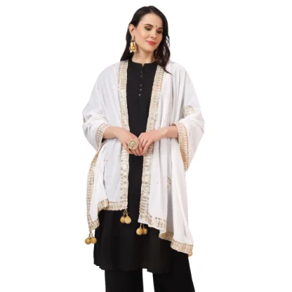 Women's Velvet Gotta Patti Dupatta (White, Length: 2.25 to 2.50 Mtr) - Image 3