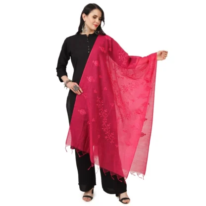 Women's Cotton Embroidered Dupatta (Maroon, Length: 2.25 to 2.50 Mtr)