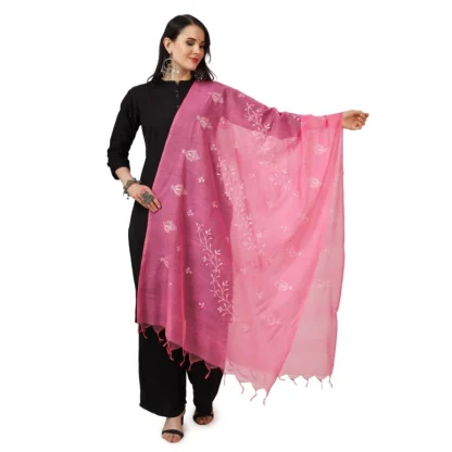 Women's Cotton Embroidered Dupatta (Pink, Length: 2.25 to 2.50 Mtr)