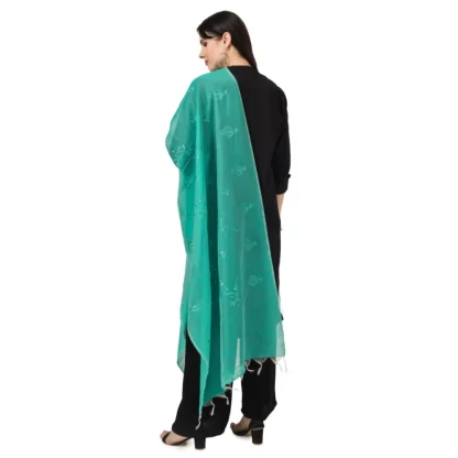 Women's Cotton Embroidered Dupatta (Turquoise, Length: 2.25 to 2.50 Mtr) - Image 3