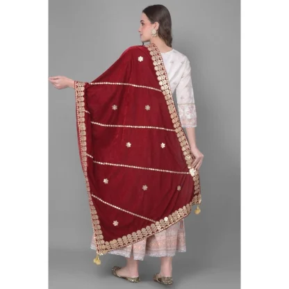 Women's Velvet Gotta Patti Dupatta (Maroon, Length: 2.25 to 2.50 Mtr) - Image 4