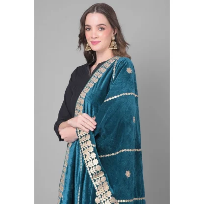 Women's Velvet Gotta Patti Dupatta (Teal, Length: 2.25 to 2.50 Mtr) - Image 2