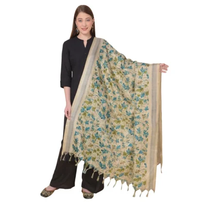 Women's Art Silk Printed Dupatta (Gold, Length: 2.25 to 2.50 Mtr)