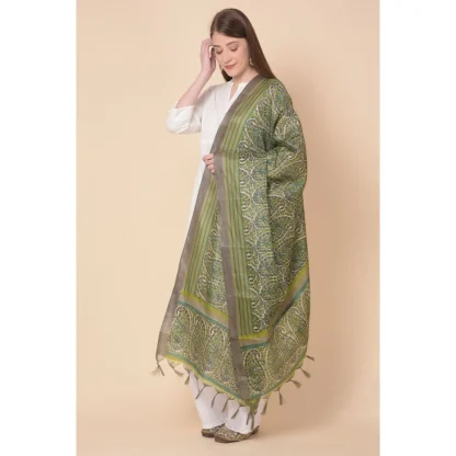 Women's Art Silk Printed Dupatta (Green, Length: 2.25 to 2.50 Mtr) - Image 3