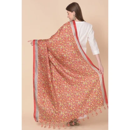 Women's Art Silk Printed Dupatta (Red, Length: 2.25 to 2.50 Mtr) - Image 5