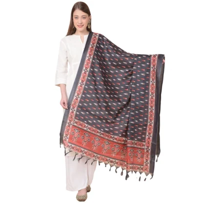 Women's Art Silk Printed Dupatta (Black, Length: 2.25 to 2.50 Mtr)