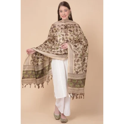 Women's Art Silk Printed Dupatta (Gold, Length: 2.25 to 2.50 Mtr) - Image 2