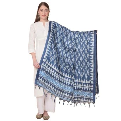 Women's Art Silk Printed Dupatta (Blue, Length: 2.25 to 2.50 Mtr)