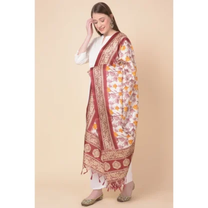 Women's Art Silk Printed Dupatta (Maroon, Length: 2.25 to 2.50 Mtr) - Image 3