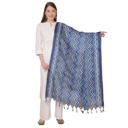 Women's Art Silk Printed Dupatta (Blue, Length: 2.25 to 2.50 Mtr)