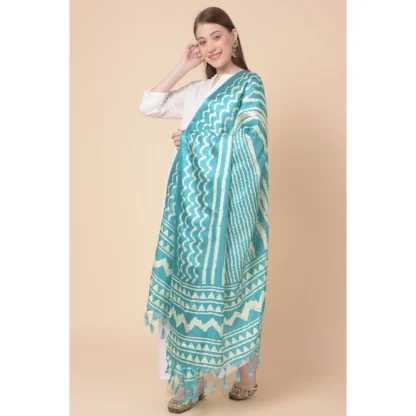 Women's Art Silk Printed Dupatta (Turquoise, Length: 2.25 to 2.50 Mtr) - Image 2