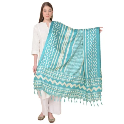 Women's Art Silk Printed Dupatta (Turquoise, Length: 2.25 to 2.50 Mtr)