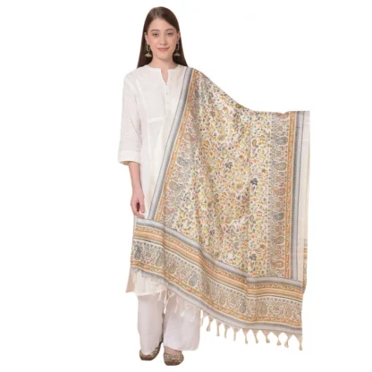 Women's Art Silk Printed Dupatta (White, Length: 2.25 to 2.50 Mtr)