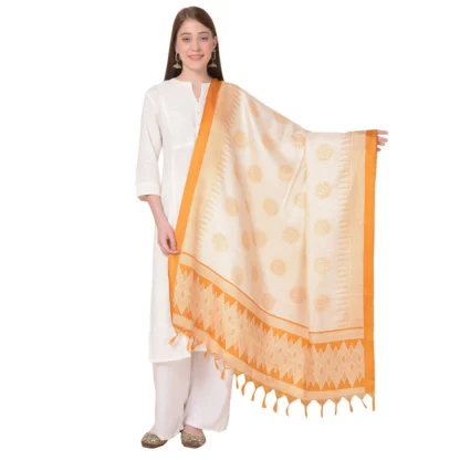 Women's Art Silk Printed Dupatta (Orange, Length: 2.25 to 2.50 Mtr)