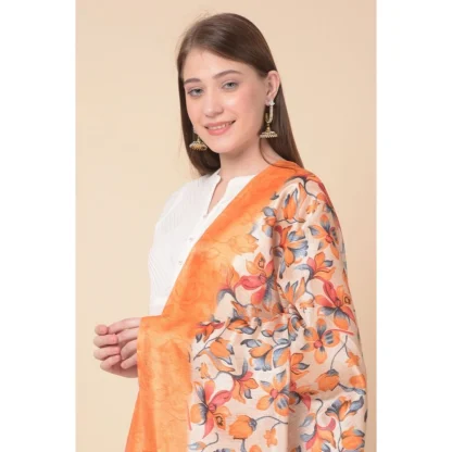 Women's Art Silk Printed Dupatta (Orange, Length: 2.25 to 2.50 Mtr) - Image 2