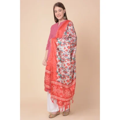 Women's Art Silk Printed Dupatta (Red, Length: 2.25 to 2.50 Mtr) - Image 4