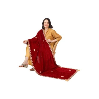 Women's Velvet Gotta Patti Dupatta (Maroon, Length: 2.25 to 2.50 Mtr) - Image 2