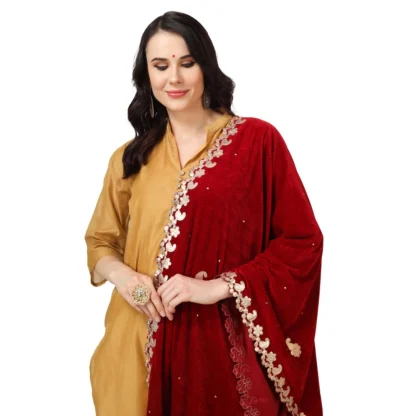 Women's Velvet Gotta Patti Dupatta (Maroon, Length: 2.25 to 2.50 Mtr) - Image 5