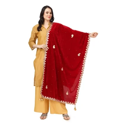 Women's Velvet Gotta Patti Dupatta (Maroon, Length: 2.25 to 2.50 Mtr)