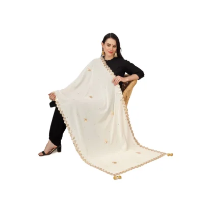 Women's Velvet Gotta Patti Dupatta (Off White, Length: 2.25 to 2.50 Mtr) - Image 2