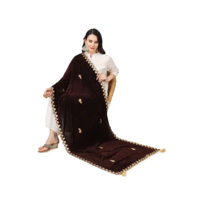 Women's Velvet Gotta Patti Dupatta (Brown, Length: 2.25 to 2.50 Mtr) - Image 2