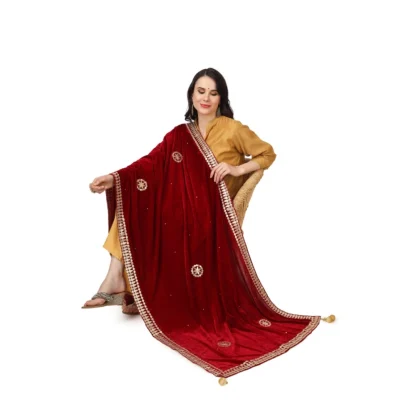 Women's Velvet Gotta Patti Dupatta (Maroon, Length: 2.25 to 2.50 Mtr) - Image 2