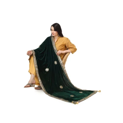 Women's Velvet Gotta Patti Dupatta (Green, Length: 2.25 to 2.50 Mtr) - Image 2