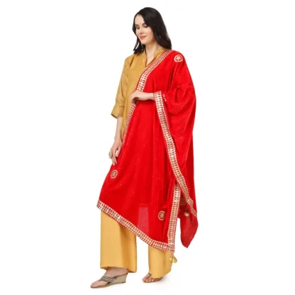 Women's Velvet Gotta Patti Dupatta (Red, Length: 2.25 to 2.50 Mtr) - Image 5