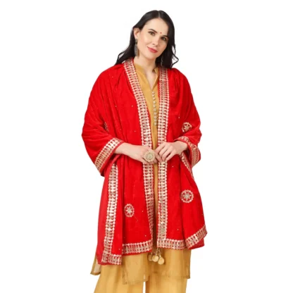 Women's Velvet Gotta Patti Dupatta (Red, Length: 2.25 to 2.50 Mtr) - Image 3