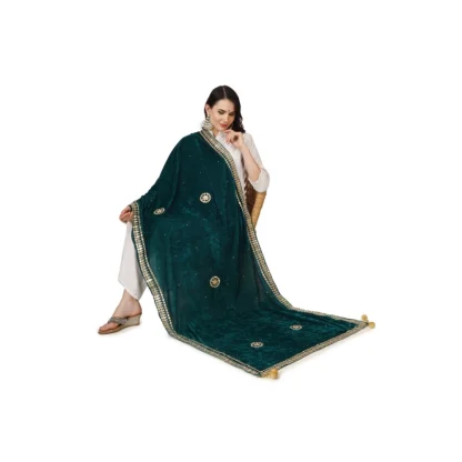 Women's Velvet Gotta Patti Dupatta (Dark Green, Length: 2.25 to 2.50 Mtr) - Image 2