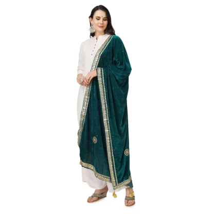 Women's Velvet Gotta Patti Dupatta (Dark Green, Length: 2.25 to 2.50 Mtr) - Image 5