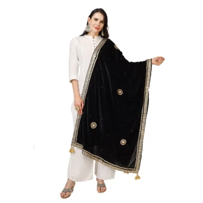 Women's Velvet Gotta Patti Dupatta (Black, Length: 2.25 to 2.50 Mtr)