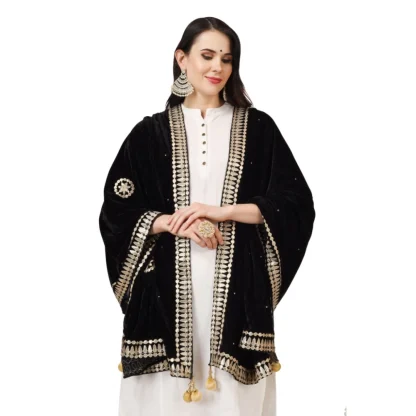 Women's Velvet Gotta Patti Dupatta (Black, Length: 2.25 to 2.50 Mtr) - Image 3