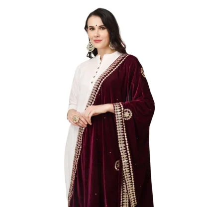 Women's Velvet Gotta Patti Dupatta (Purple, Length: 2.25 to 2.50 Mtr) - Image 4