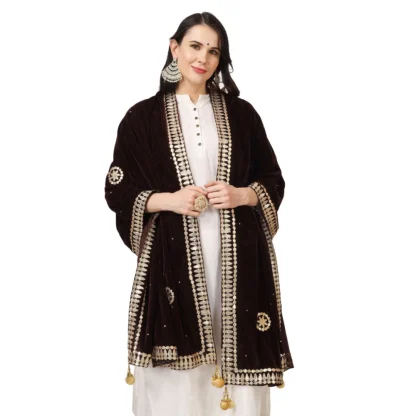 Women's Velvet Gotta Patti Dupatta (Brown, Length: 2.25 to 2.50 Mtr) - Image 3