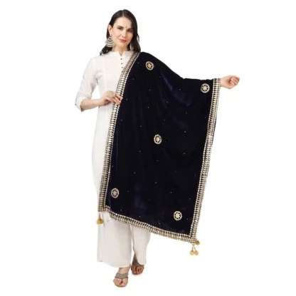 Women's Velvet Gotta Patti Dupatta (Blue, Length: 2.25 to 2.50 Mtr)