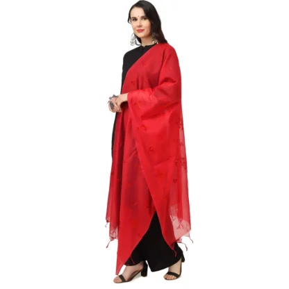 Women's Cotton Embroidered Dupatta (Red, Length: 2.25 to 2.50 Mtr) - Image 2